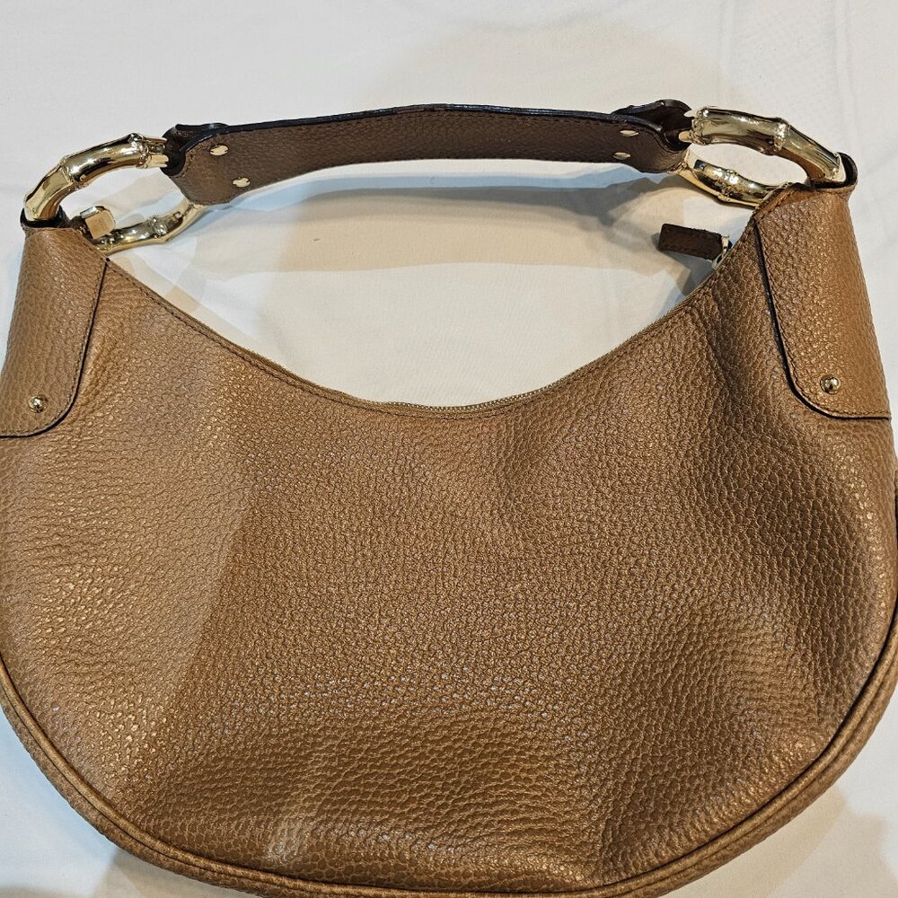 Gucci Tan Leather Hobo Bag w Gold Bamboo Ring - Picture 5 of 9